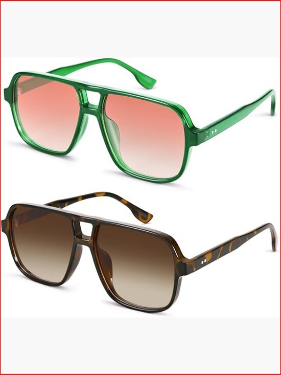 Oversized Aviator Square Frame Sunglasses UV400 Protection main image 4